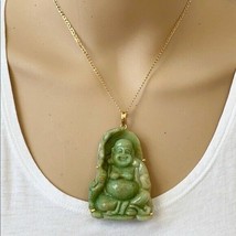 Solid Real Gold Natural Jadeite Jade Happy Laughing Buddha Big Belly Pen... - $1,087.02