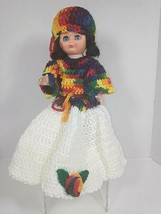 Vintage 1970&#39;s Doll With Rainbow Colored Crocheted Dress With Hat  - $49.95