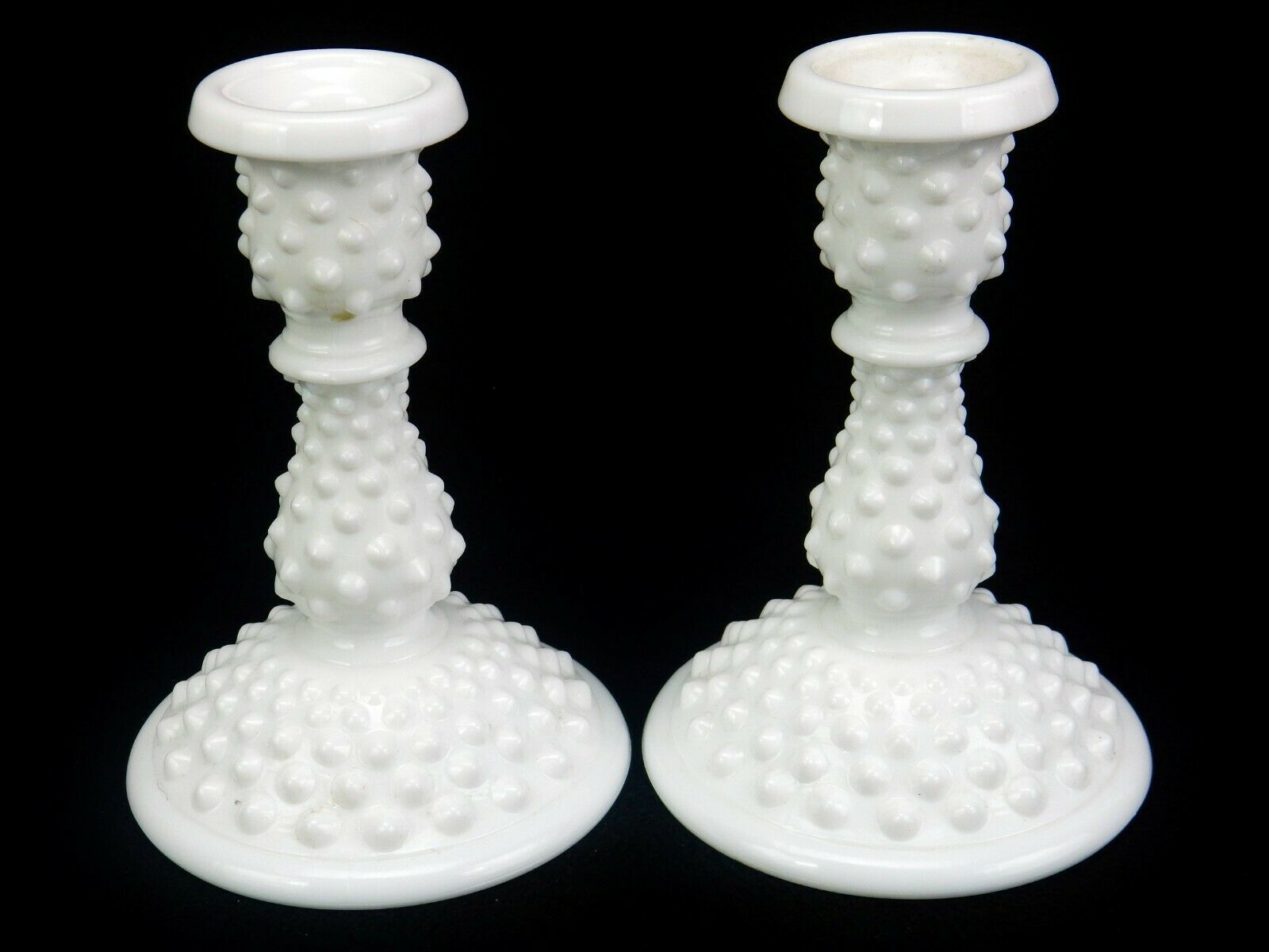Primary image for Pair of Vintage Fenton Taper Candle Holders, White Milk Glass, Hobnail Pattern