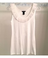 NEW H&amp;M Sz 6 Women&#39;s Stretchy White Top Blouse with Pleated Collar - $17.81