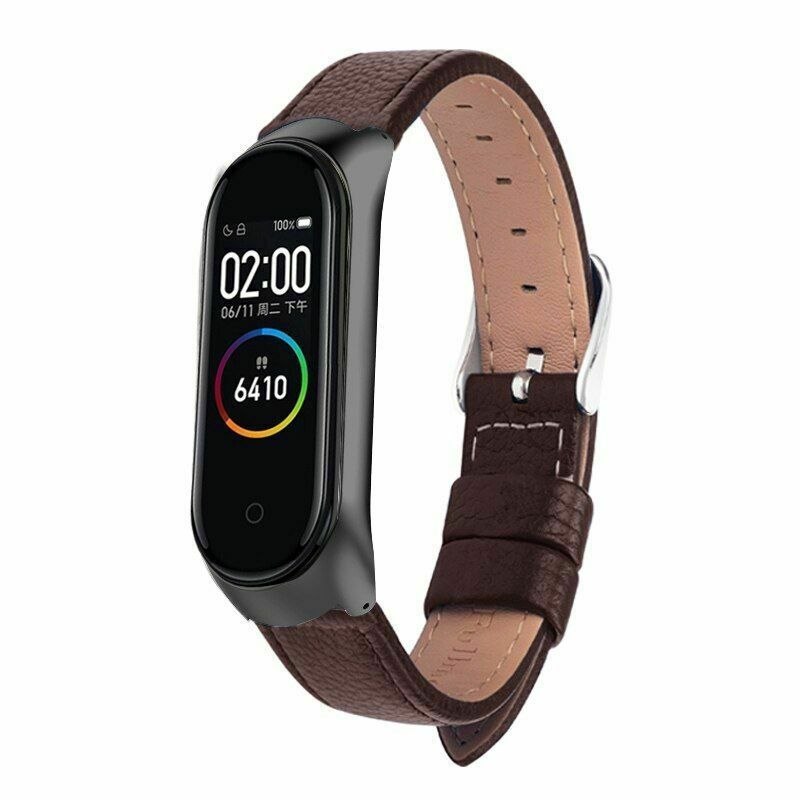 Genuine Leather Watch Band Strap With Metal Shell For Xiaomi Mi Band 5 4 3 6