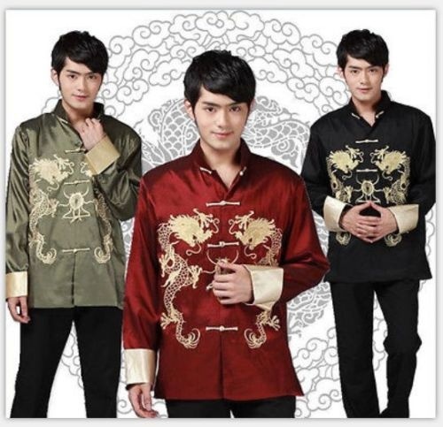 Cool Traditional Chinese Clothing Men Tang Suit jacket Embroider Dragon Kungfu c