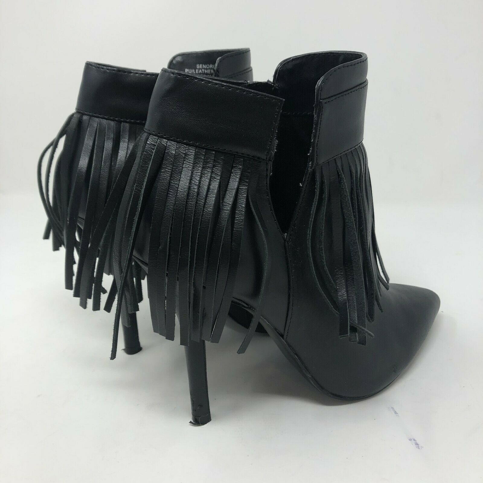 Boston Proper Booties Boots Tassle Fringe Heels Black Leather Women 6.5 ...