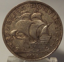 KM# 582 1934 Portugal Silver 10 Escudos UNC Scarce Date #0073 - $129.99