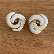 MONET Gold Tone Off White Enamel Rounded Knot Clip On Earrings - $14.80