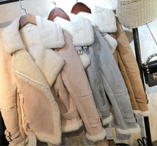 New light pink faux suede lined faux shearling women warm jacket winter ... - $98.00