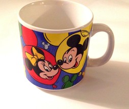 Disney Ceramic Coffee Mug Mickey Minnie Mouse Balloons Pluto Donald Duck Goofy - $17.82