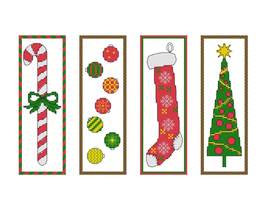 Four Christmas Bookmarks Cross Stitch Patterns, Christmas tree Ornaments - $6.00