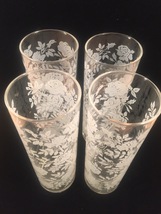 Vintage 70s Libbey White Roses pattern collins glasses set of 4 image 6