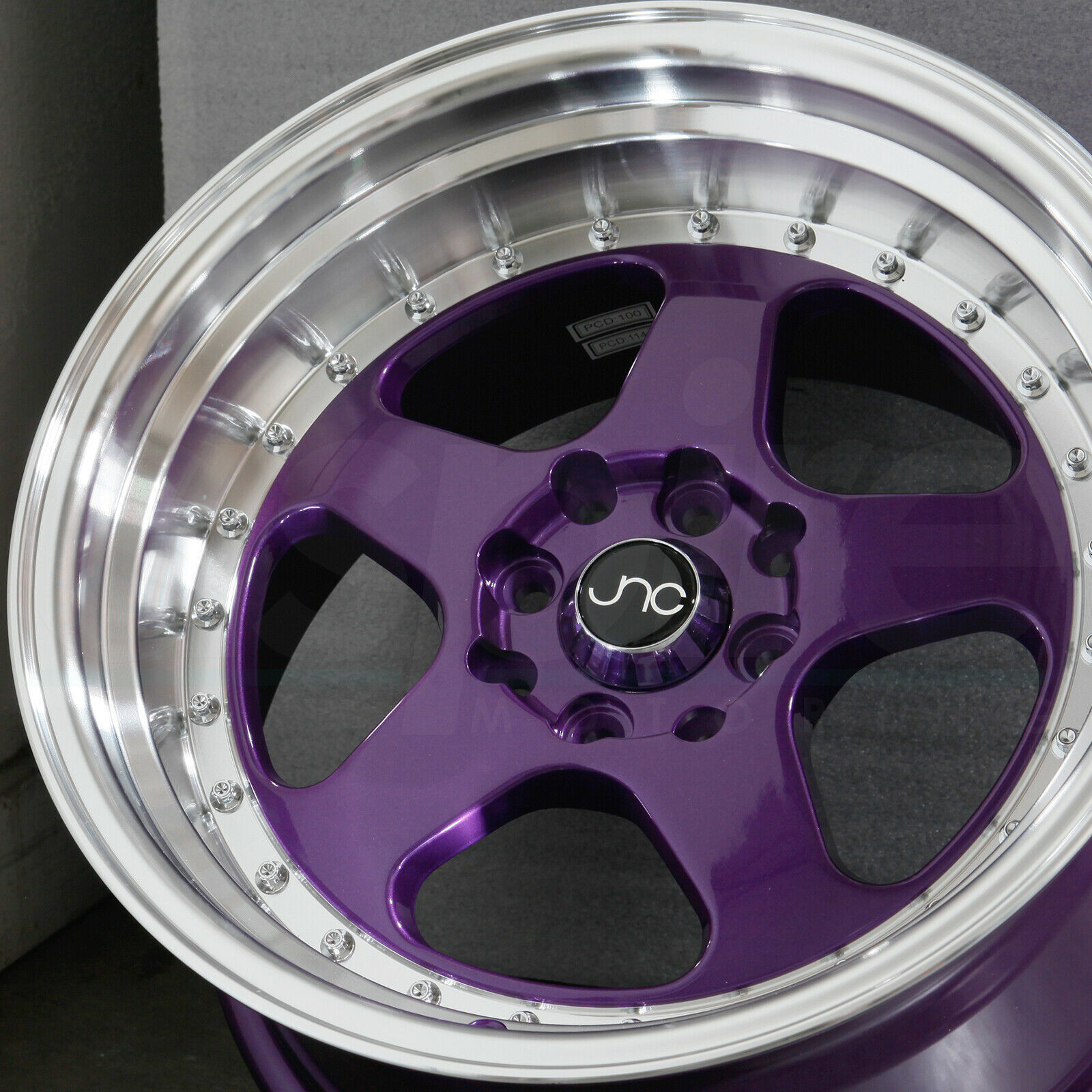 16x9 JNC 010 4x100/4x114.3 15 Candy Purple Machine Lip Wheels Rims Set ...