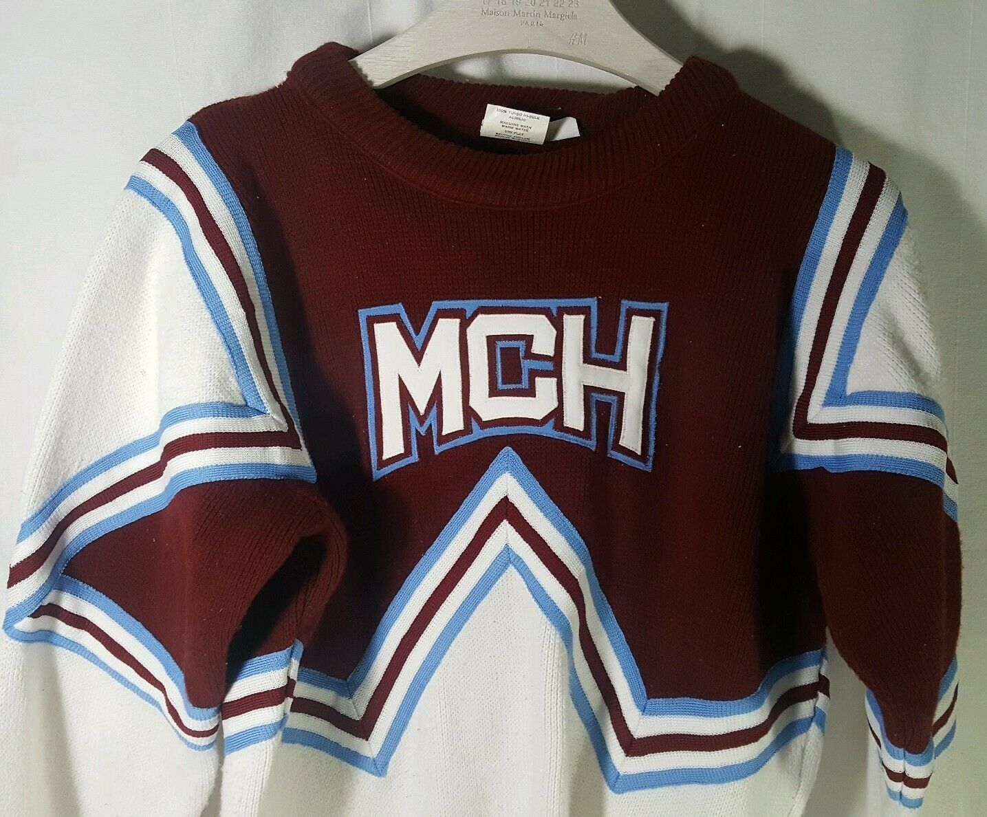 Vintage Mens High School Cheerleader Glee Club Sweater MCH Red Blue 