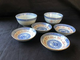 lot of 6 antique  CHINESE PORCELAIN TRANSLUCENT RICE BOWLS . MARKED BOTTOM - $50.00