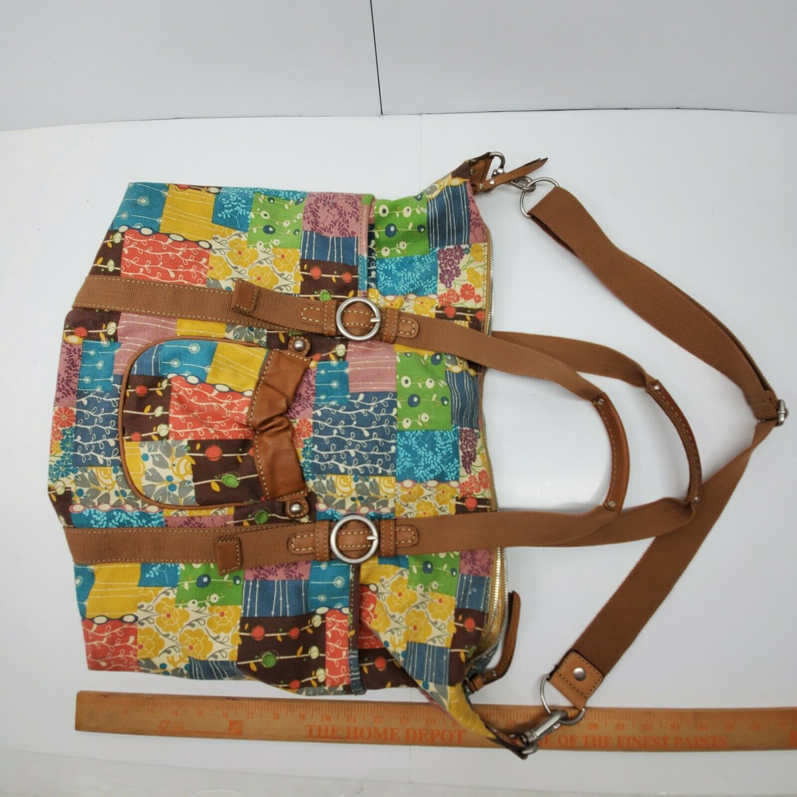 Fossil Multi Color Large Tote Bag Coated Canvas Patchwork Shoulder ...