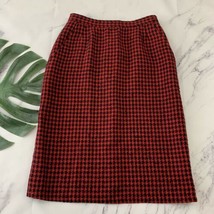 Evan Picone Vintage Midi Pencil Skirt Size 12 Red Black Houndstooth Acad... - $28.70
