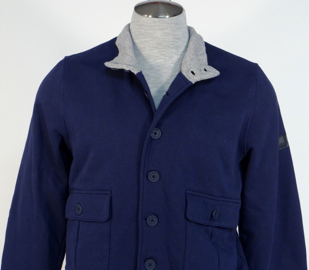 Sperry Top Sider Navy Blue & Heather Gray Button Front Peacoat Jacket ...