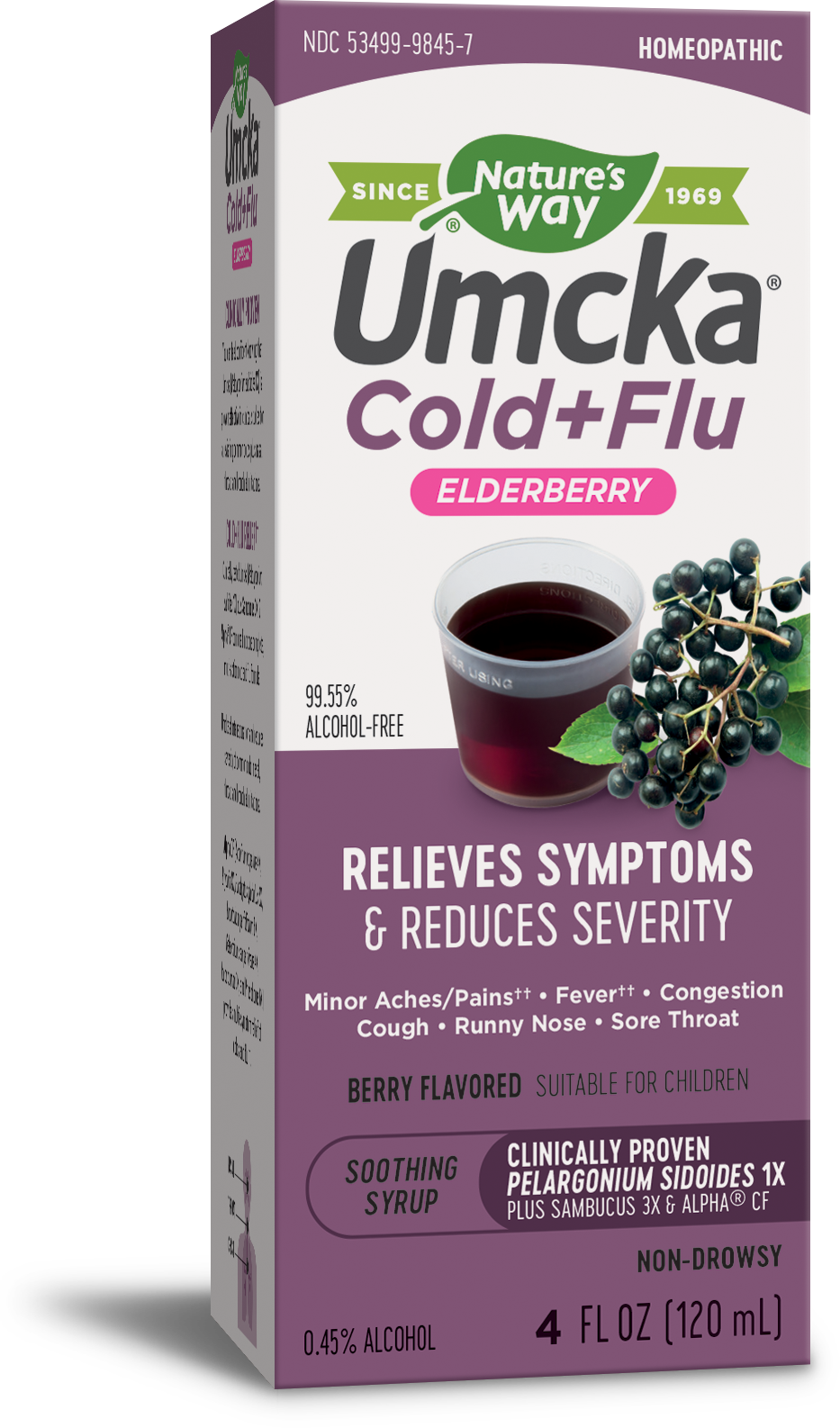 Umcka Cold + Flu Elderberry Syrup Berry Flavored NonDrowsy 4 Oz