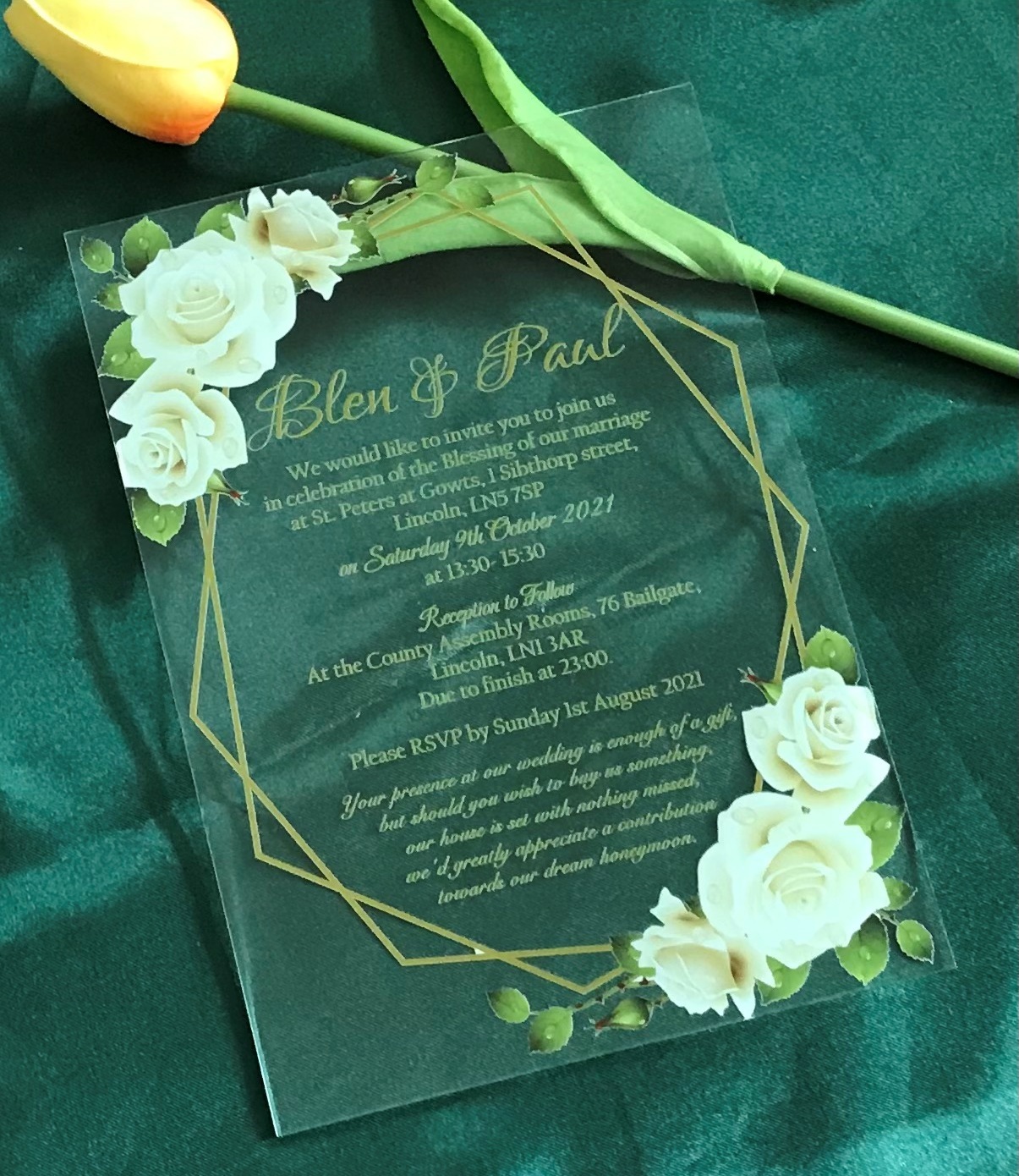 Gold Peony Acrylic Wedding Invitations,Custom 10pcs Acrylic Invite,Acrylic Menu