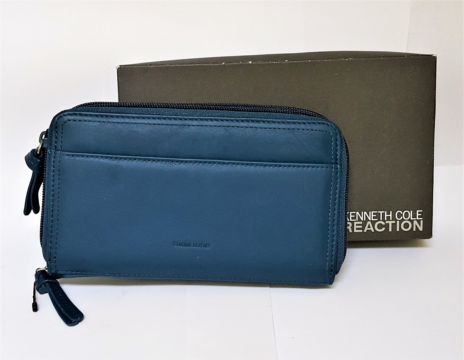 COLE Reaction Leather Zip Around Wallet Teal NIB Wallets