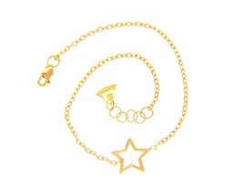 18K YELLOW GOLD BRACELET 10mm CENTRAL STAR, ROLO 1mm OVAL CHAIN 18cm 7.1" image 1