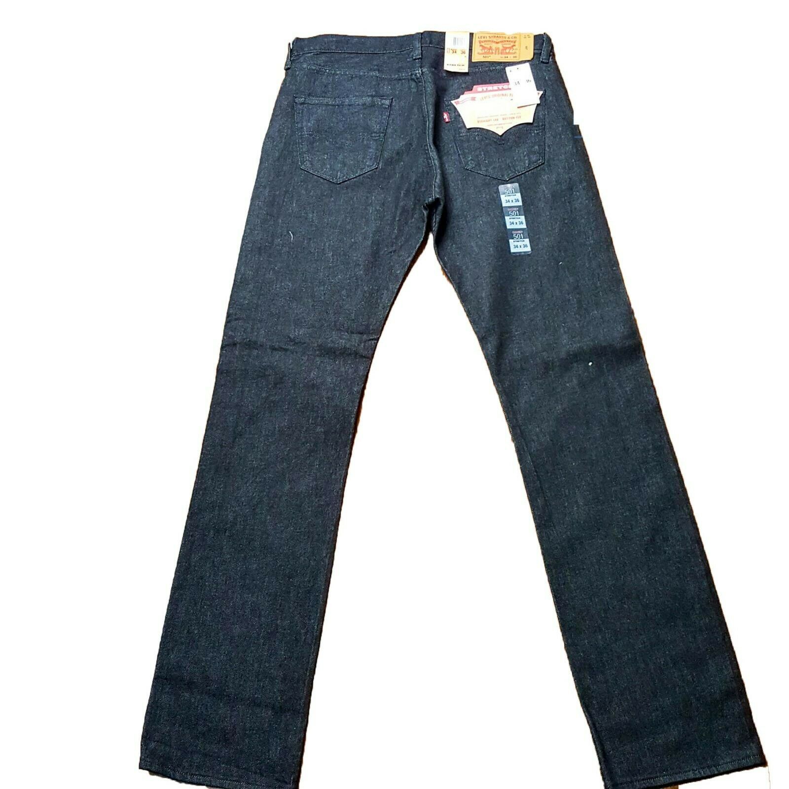 Levis 501 Original Stretch Fit Straight Leg Jeans Walsh Black 34 x 36 ...