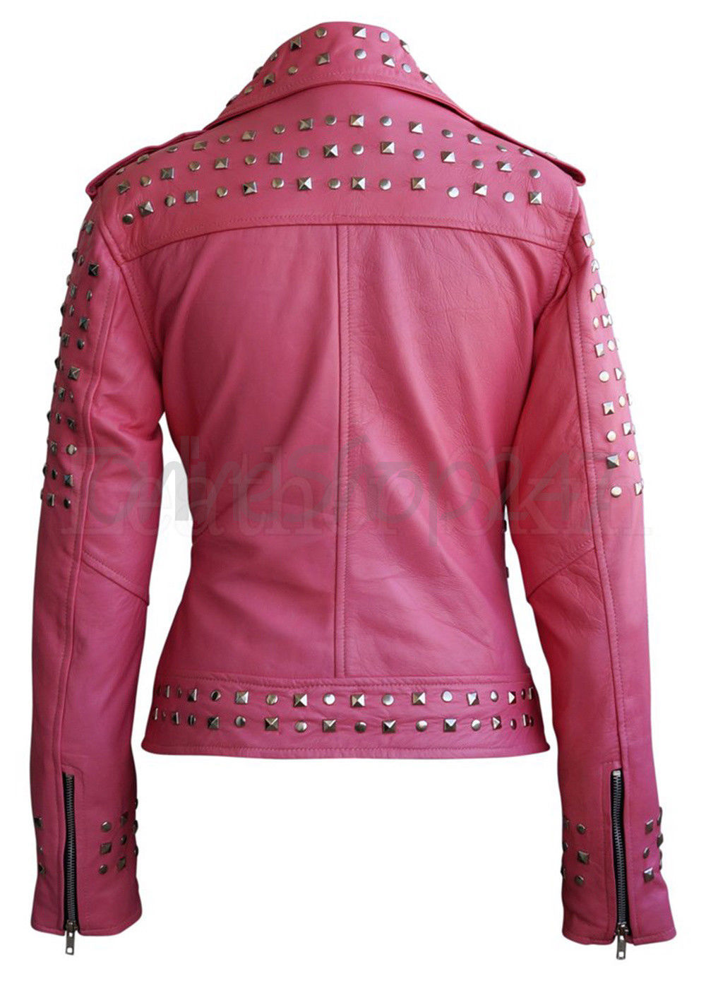 New Women Baby Pink Punk Full Silver Studded Brando Zipper Unique ...