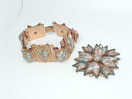 COPPER JEWELRY ART Bracelet and Pendant SET - Multicolor Stones - 7 inches long - $225.00