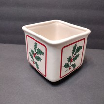 Vintage Ceramic Planter with Holly, Made in Taiwan, Square, Christmas Plant Pot image 2