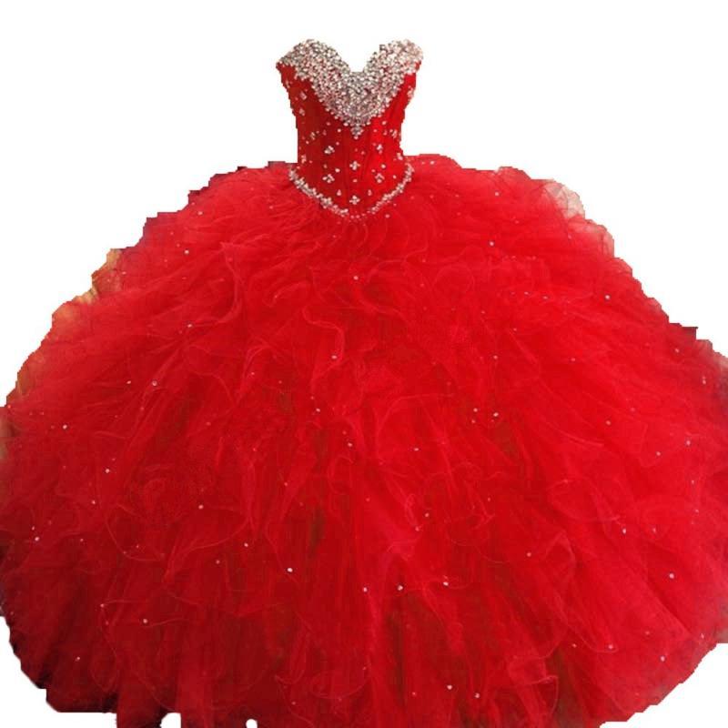 Image of Ball Gown Prom Dress Red Quinceanera Dress Sweetheart Princess Cheap