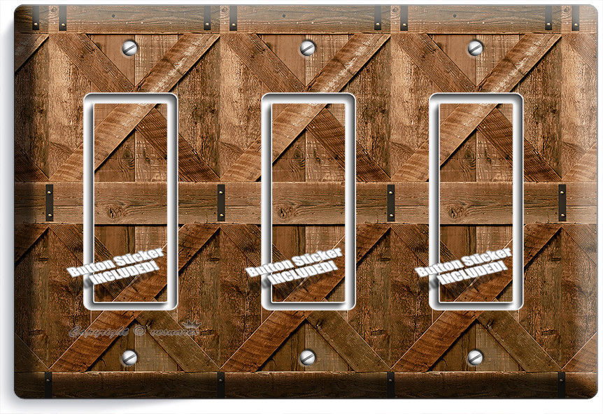RUSTIC WOOD RANCH BARN DOOR LIGHT SWITCH 3 GFCI PLATE LOG CABIN ROOM