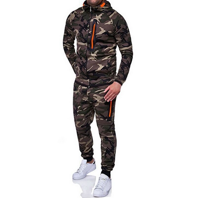 Mens Tracksuit Camouflage Hoodie Casual Joggery Trousers Sport Long Pants
