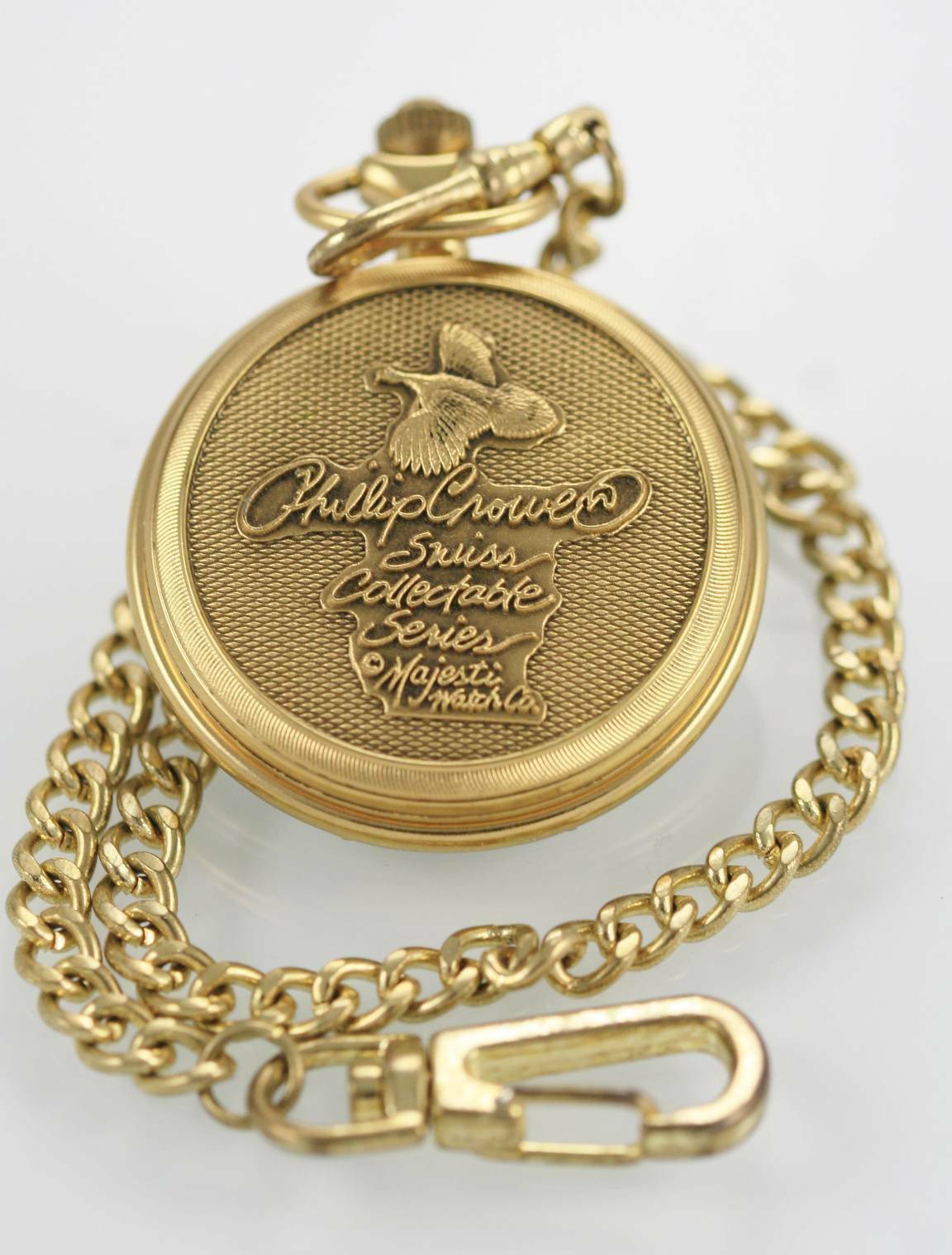 Phillip Crowe Swiss Men's Flip Fob Gold Easy Read Quartz Battery Pocket Watch Wristwatches