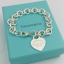 Large 8.5” Return to Tiffany & Co Silver Heart Tag Charm Bracelet with Blue Box - $379.00