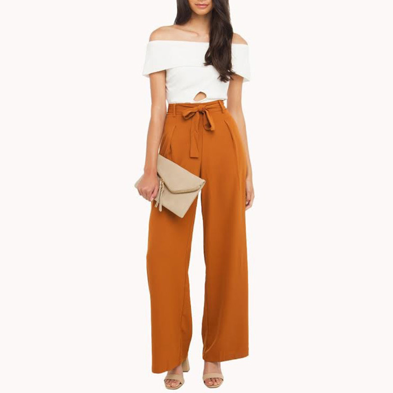 Image of Wide Leg Chiffon Waist Trousers Palazzo OL Pants Long Culottes Pants Size S-XL