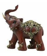 Faux Wood Decorated Thai Buddhism Noble Elephant With Trunk Up Statue 6.... - $21.99