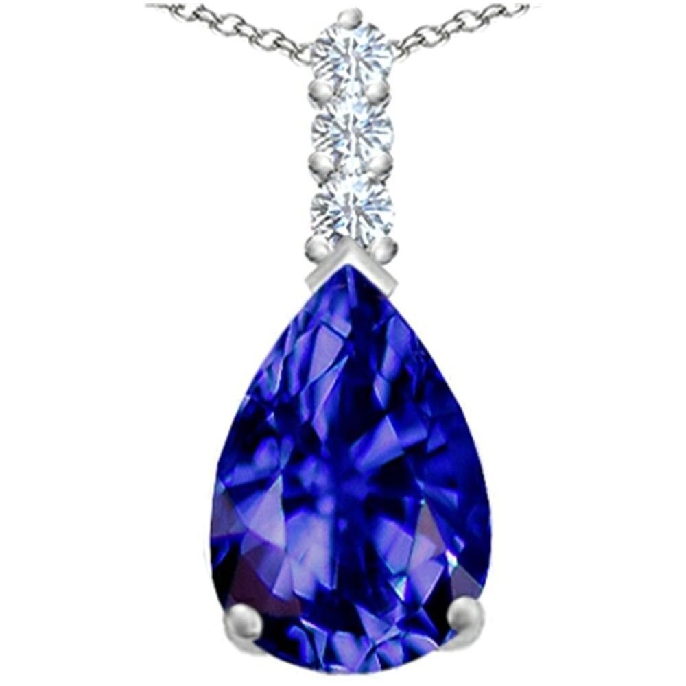 Large Pear Shape Simulated Tanzanite Pendant Necklace Sterling Silver
