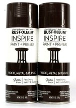 2 Cans Rust-Oleum 12 Oz Inspire 297005 Gloss Kona Paint & Primer Spray Fast Dry