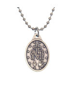 Miraculous Medal Virgin Mary Pendant Necklace 24&quot; Chain Italy Silver Ton... - $14.88