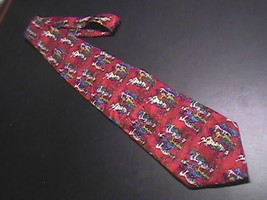 Museum Artifacts Handmade Silk Neck Tie Greetings by SNI Bright Red with... - $12.99