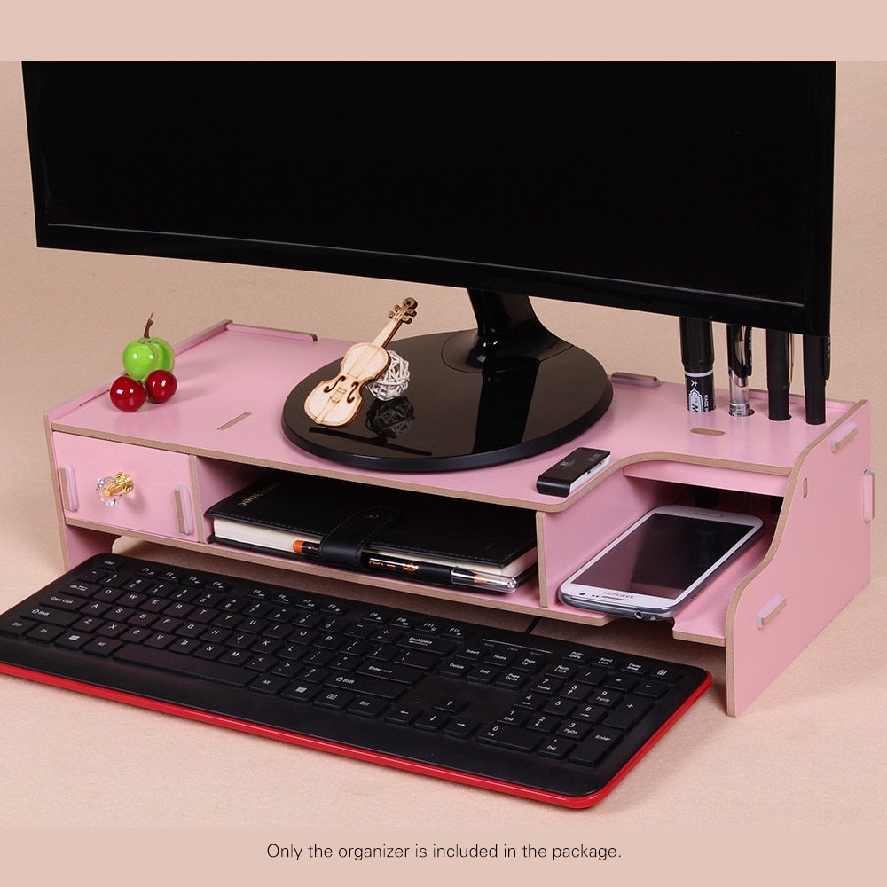 Pink Wooden Computer Monitor Organizer, Monitor Stand Riser - Desk ...