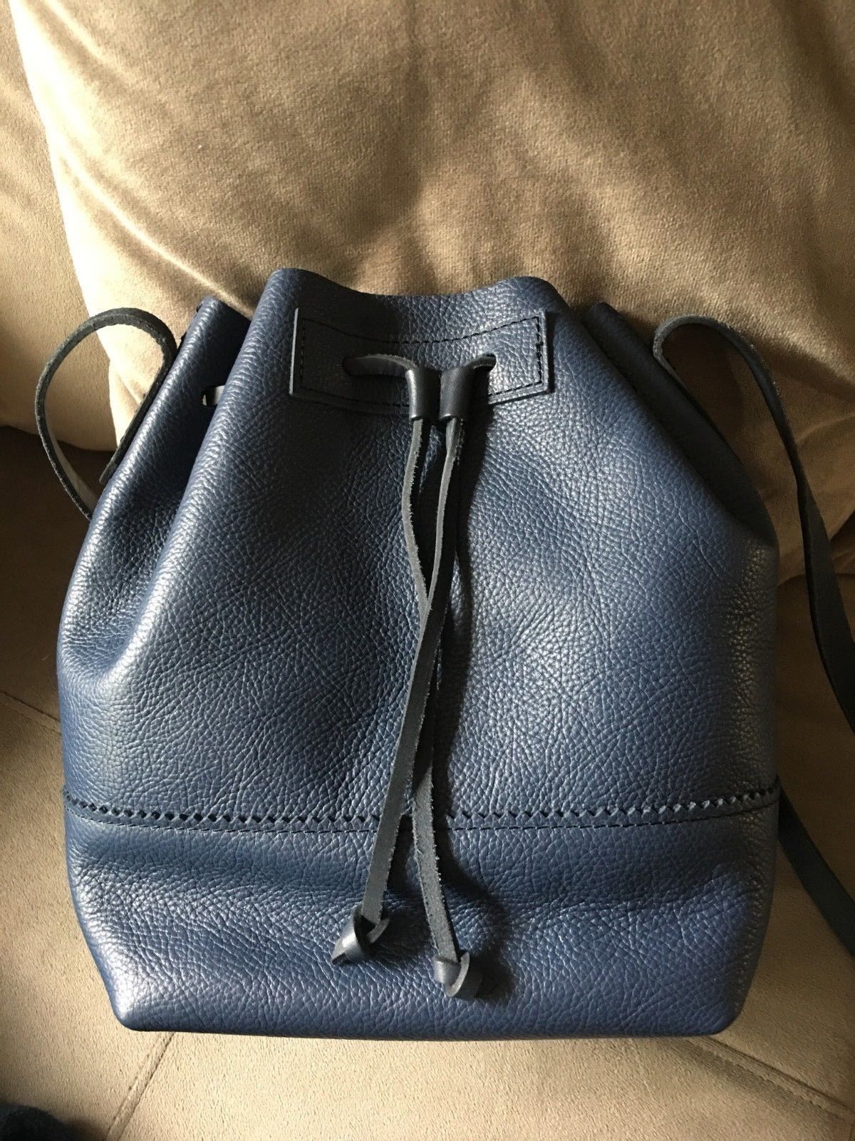 navy blue bucket bag