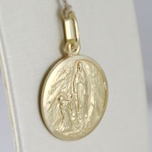 18K YELLOW GOLD SENORA LADY OF LOURDES 13 MM ROUND MEDAL VIRGIN MARY MADE ITALY image 3