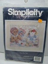 Simplicity Two For Tea Party Countless Cross Stitch Kit 05519 Teddy Bear  - $14.85