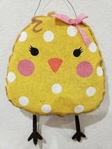 EASTER Burlap Yellow Polka Dot Chick Wall Sign Decor 13&quot; - $22.76