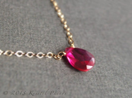 Ruby Necklace - silver or gold July birthstone genuine lab created LC ge... - $32.00