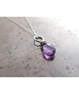 Amethyst necklace sterling silver - pendant lilac lavendar purple natural gem - $32.00