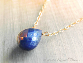 Lapis Necklace - genuine lapis lazuli cobalt royal blue rose gold-filled... - $32.00