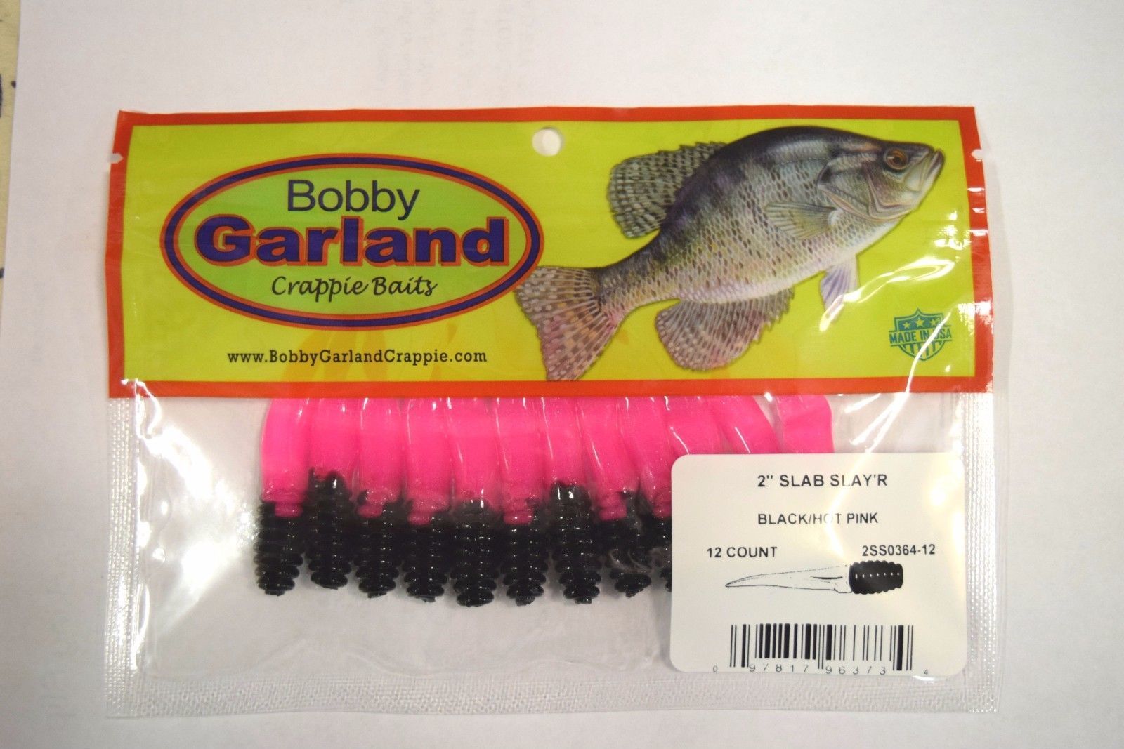 144 BOBBY GARLAND CRAPPIE BAITS 2 INCH SLAB SLAY'S BLACK & HOT PINK ...