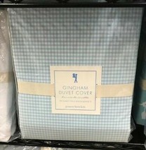 Pottery Barn Kids Gingham Chambray Duvet Cover Light Blue Queen Check No... - $129.00