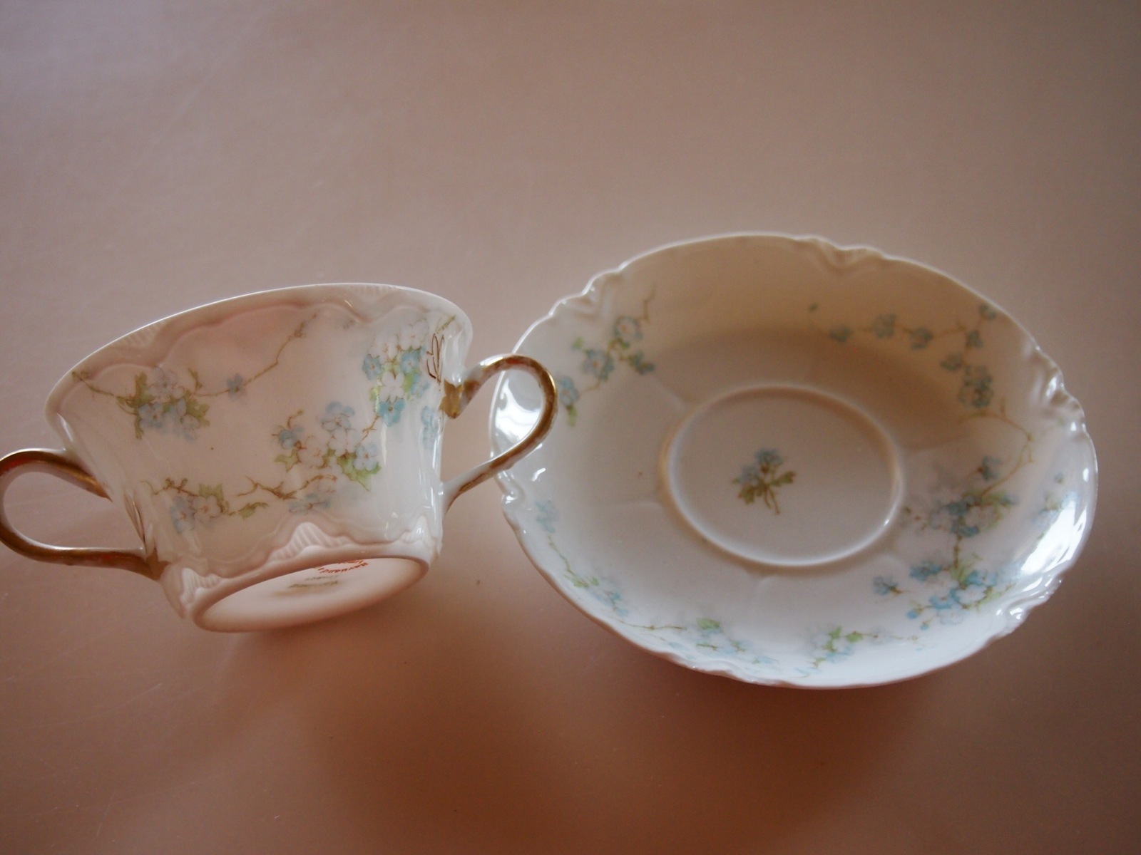 Haviland & Co. France Limoges Two Double Handled Blue Flower Tea Cup