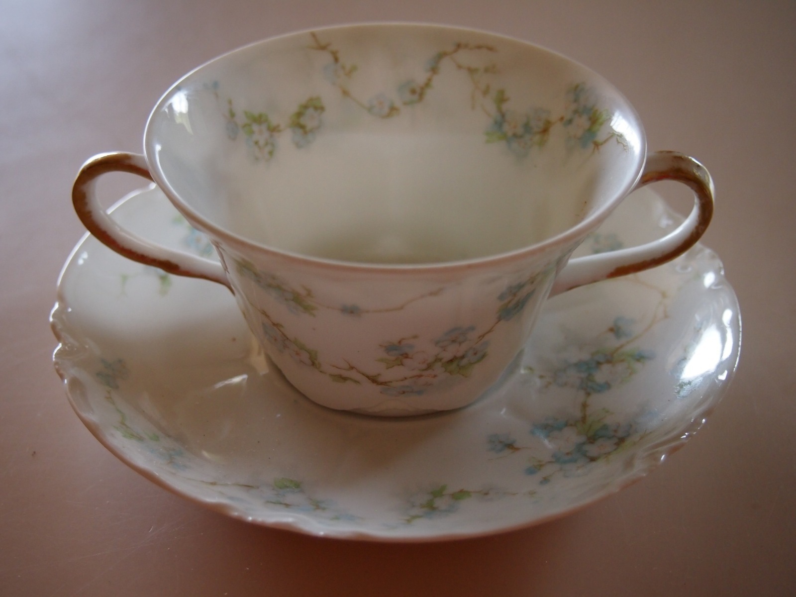 Haviland & Co. France Limoges Two Double Handled Blue Flower Tea Cup